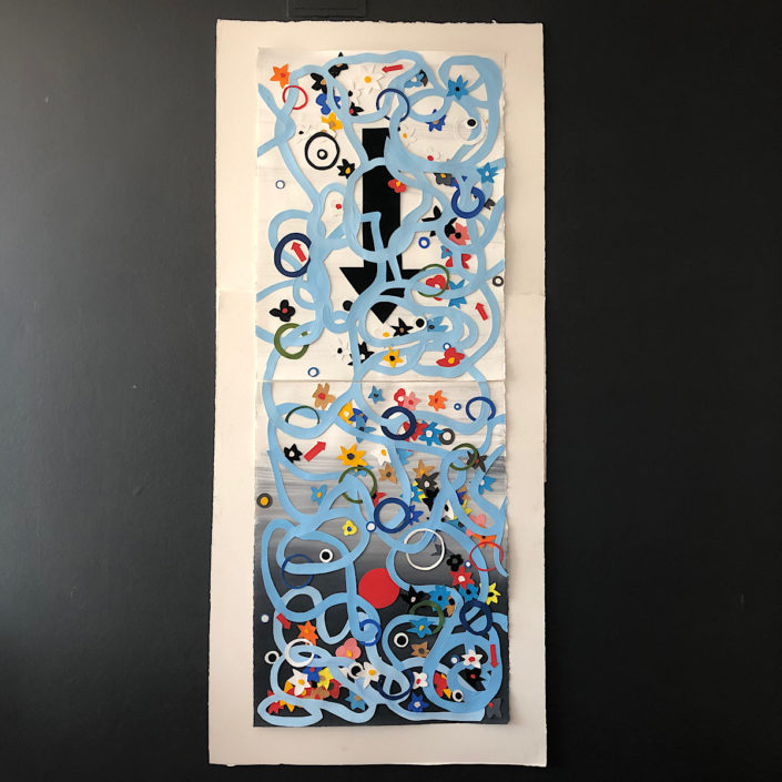 “Underneath it all” 2 panels 156 x 56 cm assemblage gouache acrylic on archers paper 2019