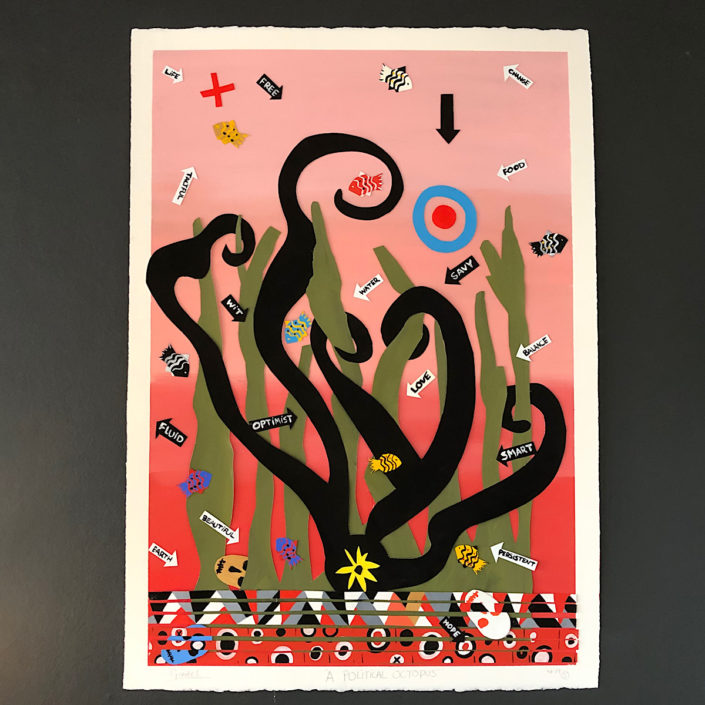 “A political octopus” 106 x 76 cm on archers paper 2019